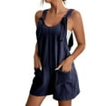 thumbnail image 1 of Fsqjgq Jumpsuit Rompers for Women Plus Size Summer Casual Loose Wide Leg Shorts Overalls with Pockets Solid Color Sleeveless Playsuit Outfits(Dark Blue,L), 1 of 7