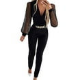 thumbnail image 1 of Fsqjgq Jumpsuits for Women Black Bodysuit Boho Summer Maternity Clothes Shiny Mesh Stitching Glamorous Black V Neck Jumpsuit Long Sleeve Mesh Body Slim Jumpsuit One Piece Jumpsuits for Women Dr M, 1 of 5