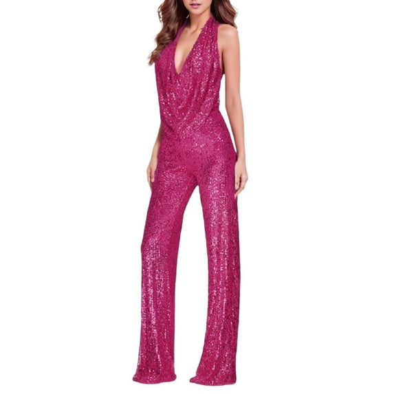 Fsqjgq Jumpsuits for Women Hot Pink Rompers Playsuit Boho Teacher Outfits for Women Shiny Jumpsuit Elegant Shiny Straight Trousers Jumpsuit Nightclub Night Wear Dressy Jumpsuits for Women XL