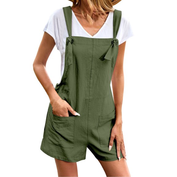 Fsqjgq Jumpsuits for Women Plus Size Rompers Jumpers Blue Romper Women's Solid Double Pocket Cotton And Linen Suspender Jumpsuit Bib Overalls Jumpsuits One Piece Jumpsuits Casual Summer Sets