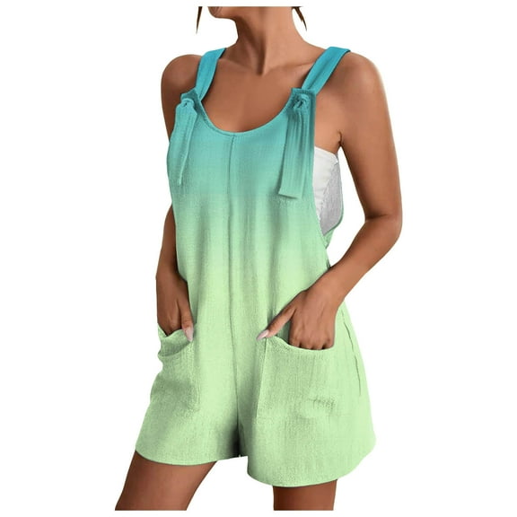 Fsqjgq Jumpsuits for Women Plus Size Rompers Jumpers Floral Jumpsuits for Women Printed Linen Rompers Summer Short Jumpsuits Bib Overalls Dressy Casual Loose Sleeveless Boho Suspenders Playsuit wi