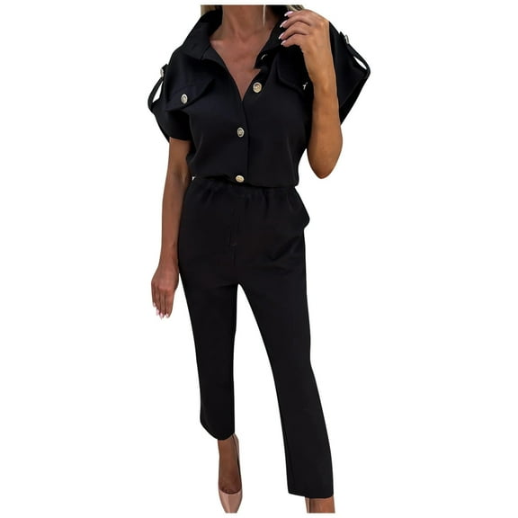 Fsqjgq Jumpsuits for Women Summer Rompers Outfits Womens 2 Piece Outfits Summer Button Up Waist Tie Belt Flowy Wide Leg Sleeveless Jumpsuit Bib Overalls Jumpsuits Baggy Romper Floral Print Baggy R