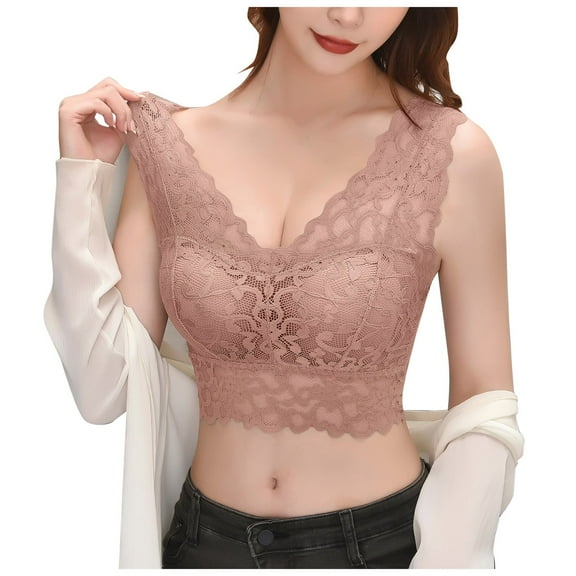 Fsqjgq Lace Bras for Women Camisole Tank Top Bra Ladies Underwear V Neck Floral Lace Full Coverage Sports Bra Comfort Sleep Everyday Bra Bralettes L