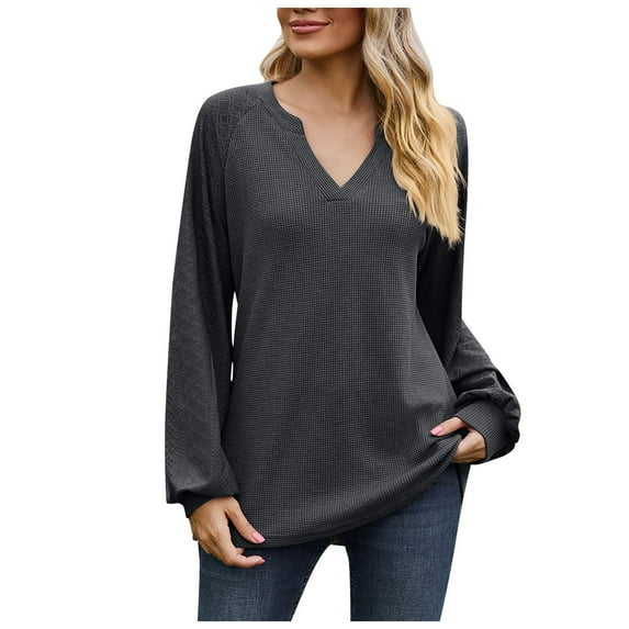 Fsqjgq Ladies Tops And Blouses Womens Summer Tops T-Shirt Clothes Women's Casual Long Sleeve T-Shirts V Neck Cute Tunic Tops Basic Tees Blouses Loose Fit Pullover Tops for Leggings Womens TanksXL