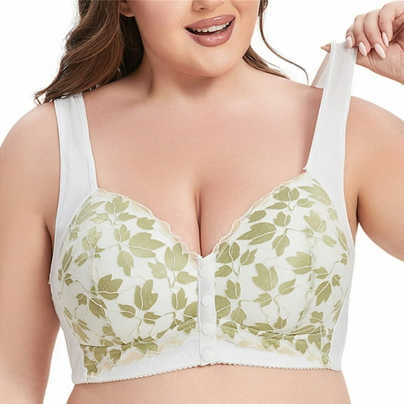 Fsqjgq Large Size Front Closure Bras for Women Oversized Tank Top Bra Floral Lace Beauty Back Comfort Underwear Full Coverage Back Support Push Up Bra 36B