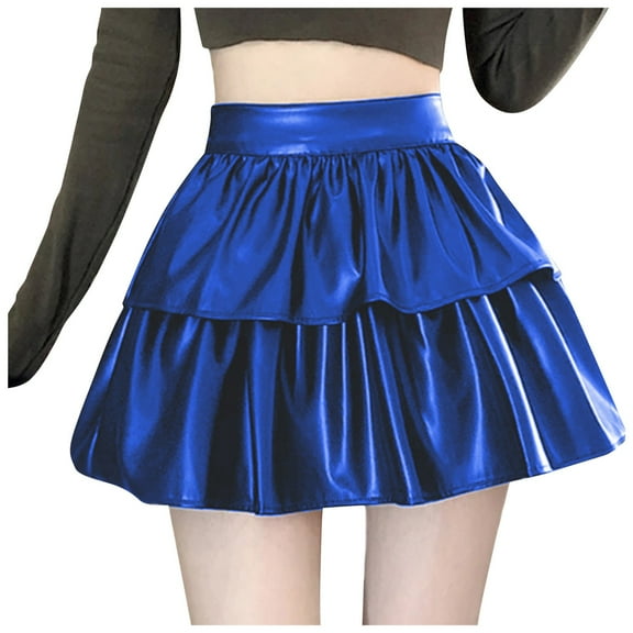 Fsqjgq Leather Skirts for Women High Waisted A Line Big Swing PU Leather Pleated Skirt Classic Versatile Flared Skater Skirts