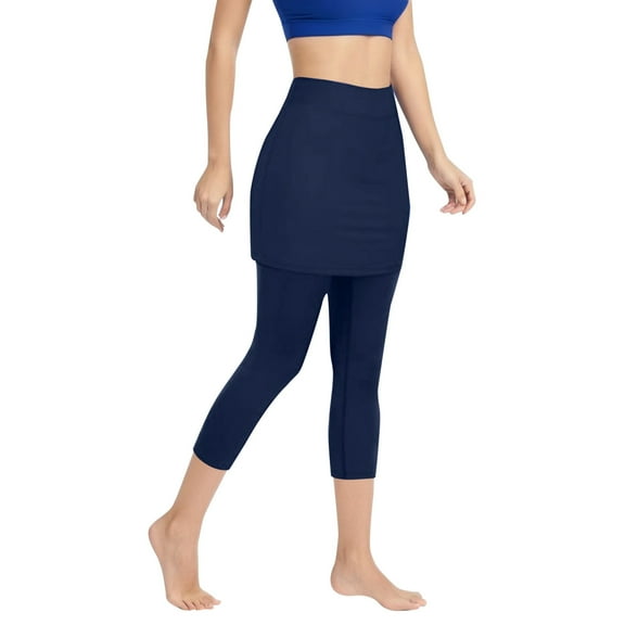 Fsqjgq Leggings with Pockets for Women Tennis Capris Sports Running Workout Yoga Leggings Skirts High Waisted Tights Jeggings Navy S