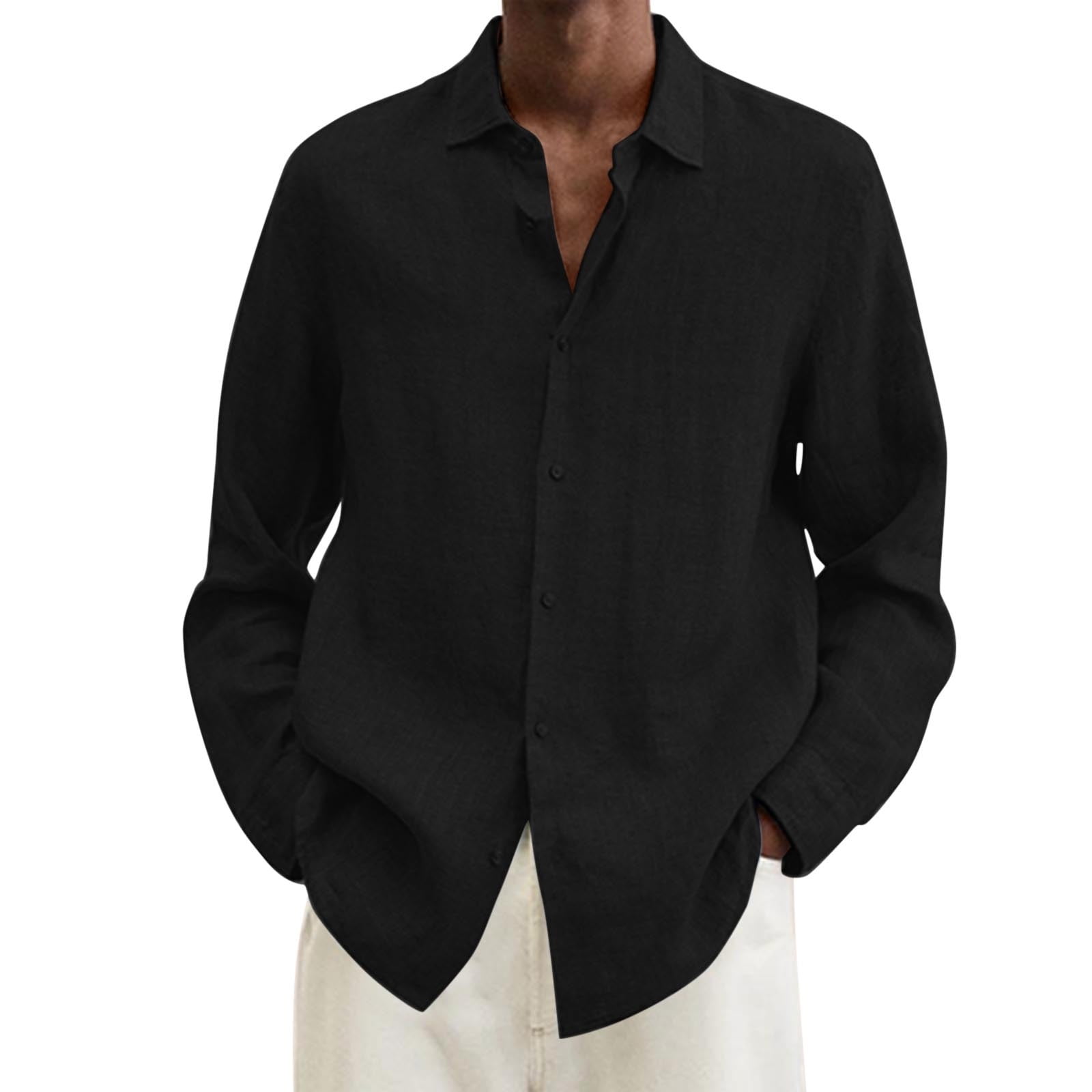 Fsqjgq Long Sleeve Casual Button down Shirts for Men Solid Color Cotton Linen  Dress Shirts Loose Blouse Black Xxxxxl - Walmart Business Supplies