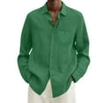 thumbnail image 1 of Fsqjgq Long Sleeve Dress Shirts for Men Soft Cotton Linen Casual Button Down Shirts Solid Blouse Work Tops Green Xxxl, 1 of 5