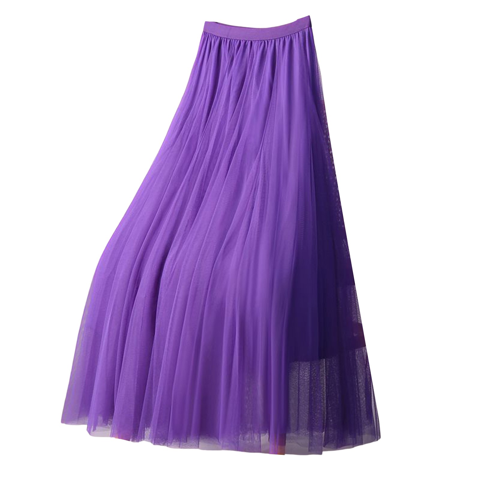 Fsqjgq Long Tulle Skirts for Women Elastic High Waist Pleated Mesh ...