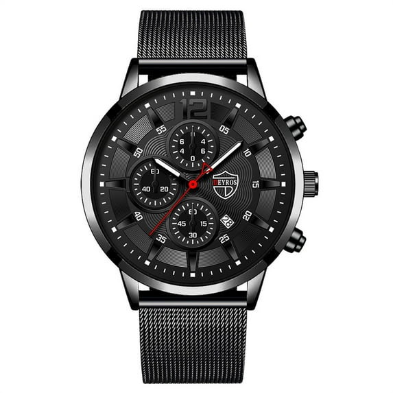 Fsqjgq Luminous Watches for Men Stainless Steel Mesh Band Date Digital Analog Watch Dress Business Quartz Wristwatch A