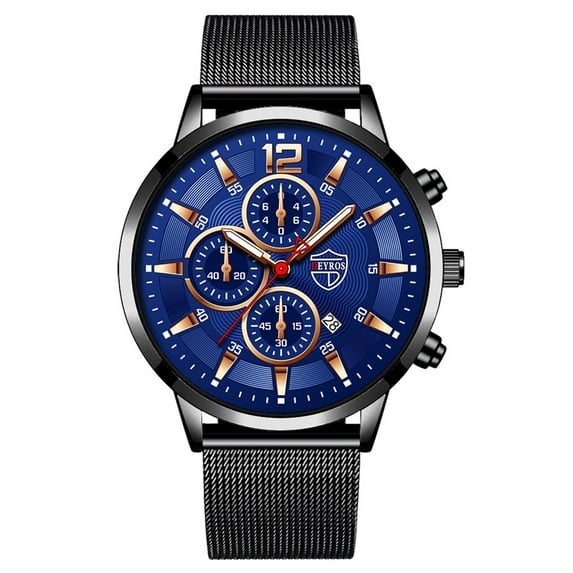 Fsqjgq Luminous Watches for Men Stainless Steel Mesh Band Date Digital Analog Watch Dress Business Quartz Wristwatch B