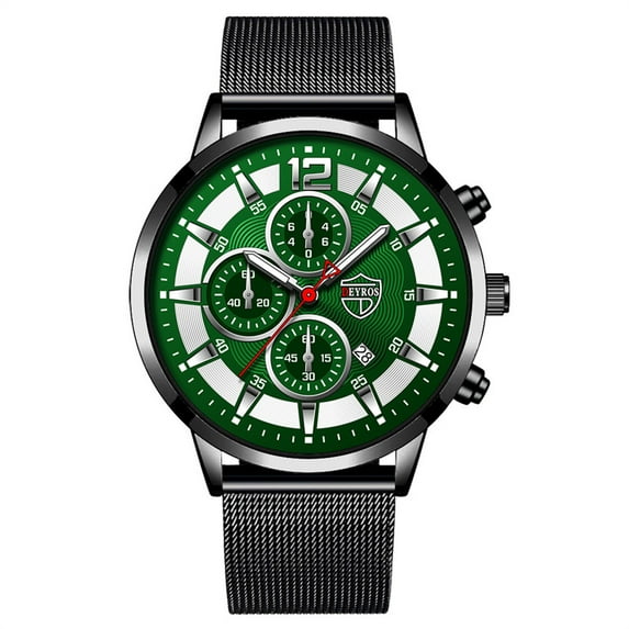 Fsqjgq Luminous Watches for Men Stainless Steel Mesh Band Date Digital Analog Watch Dress Business Quartz Wristwatch D