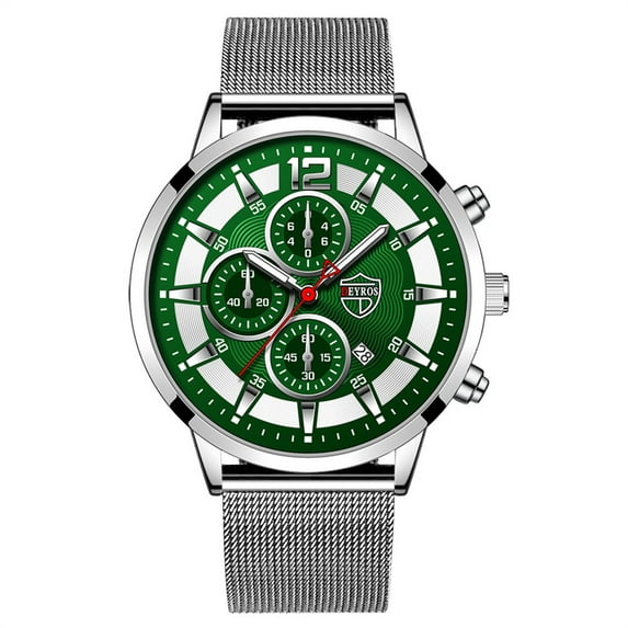 Fsqjgq Luminous Watches for Men Stainless Steel Mesh Band Date Digital Analog Watch Dress Business Quartz Wristwatch G