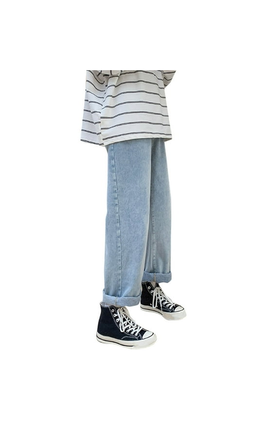 Men's Loose Fit Denim Pants Street Fashion Wide Leg Trousers Comfort Elastic Waist Jeans Large Size Plain Casual Pants L