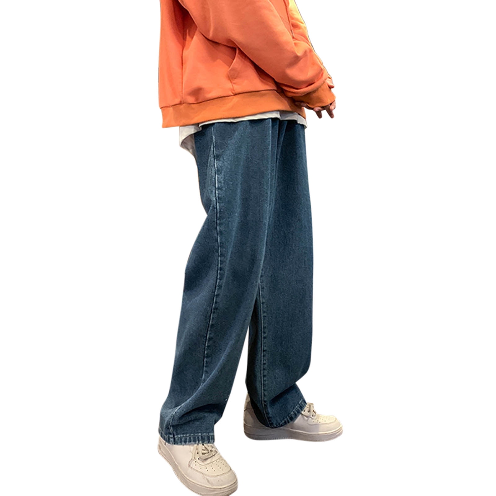 Men's Loose Fit Jeans - Medium Weight Vintage Washed Denim, Wide Leg, Non-Stretch, For Casual & Streetwear