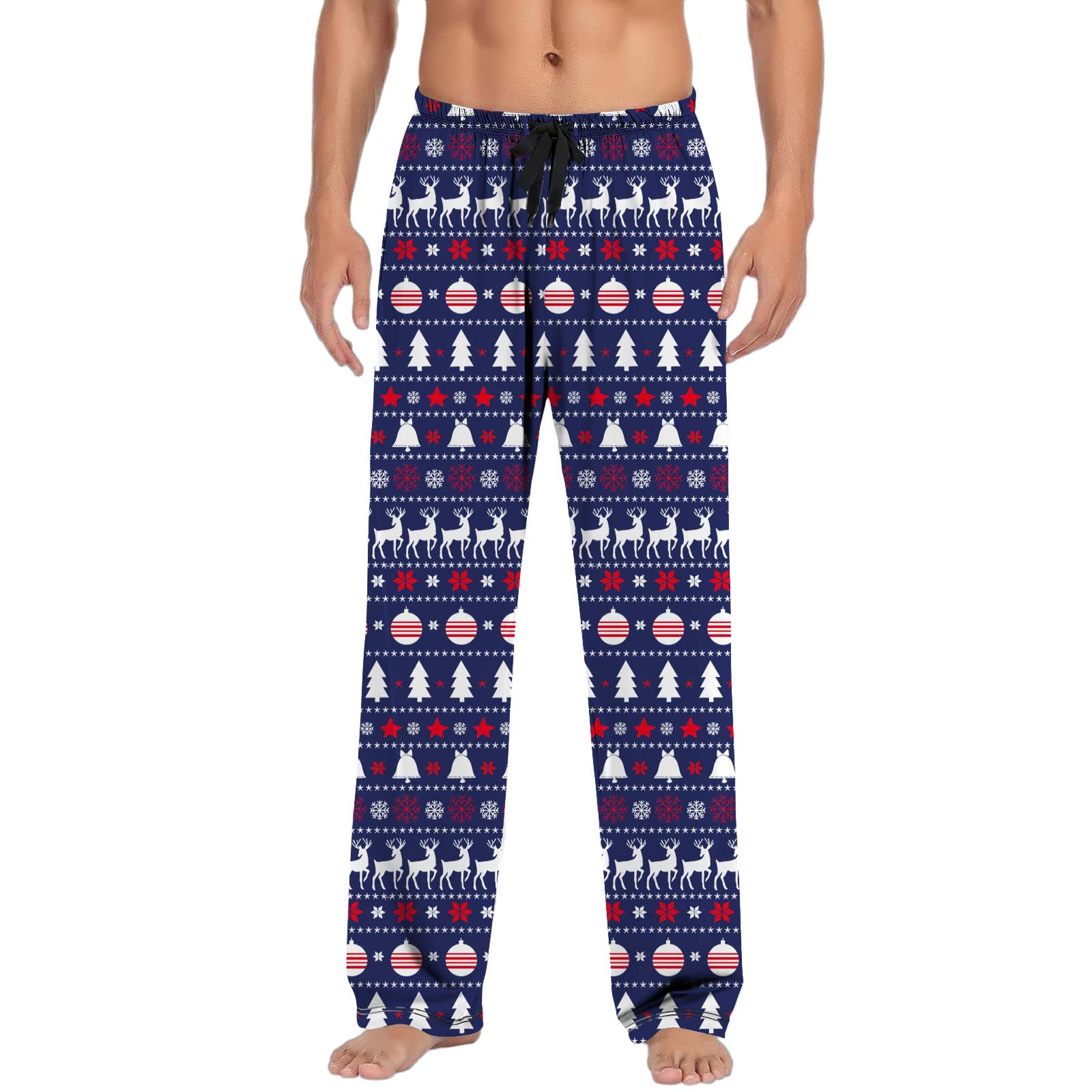 Fsqjgq Mens Christmas Pajama Pants with Pockets Drawstring Loose