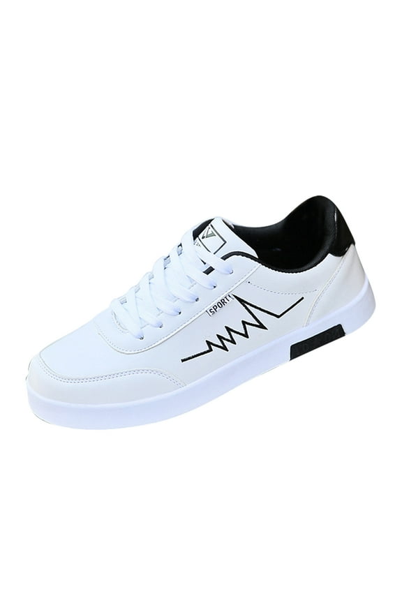 Mens Shoes Casual Leather Sneakers Fashion Black White Board Shoes Flat Bottom Breathable Lace up Sports Running Shoes 39