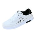 thumbnail image 1 of Fsqjgq Mens Shoes Casual Leather Sneakers Fashion Black White Board Shoes Flat Bottom Breathable Lace up Sports Running Shoes 42, 1 of 5