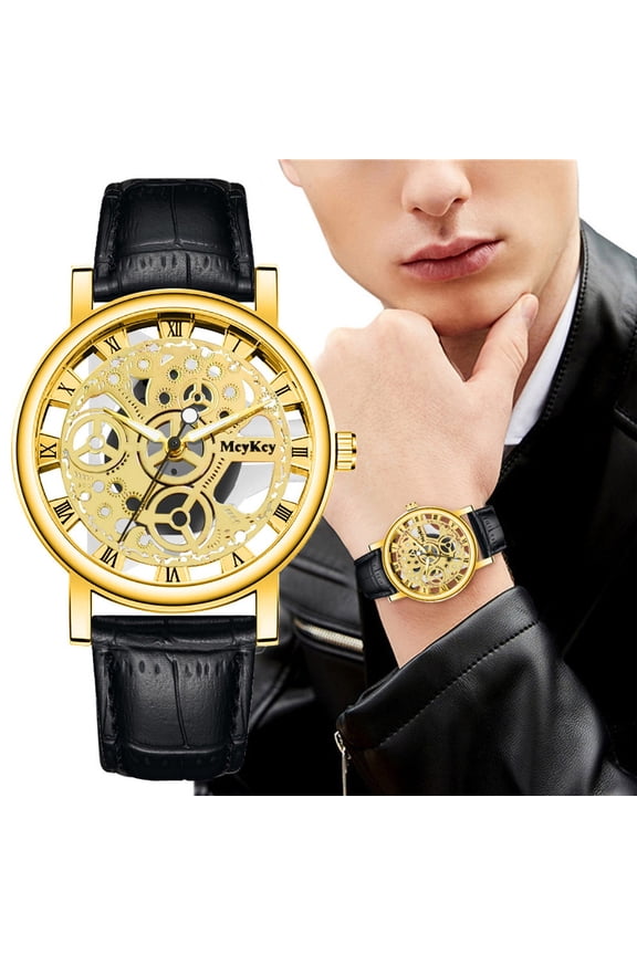 Mens Watches Business Fashion Roman Scale Quartz Wrist Watches for Men Bottom Hollow Imitation Mechanical Casual Watch