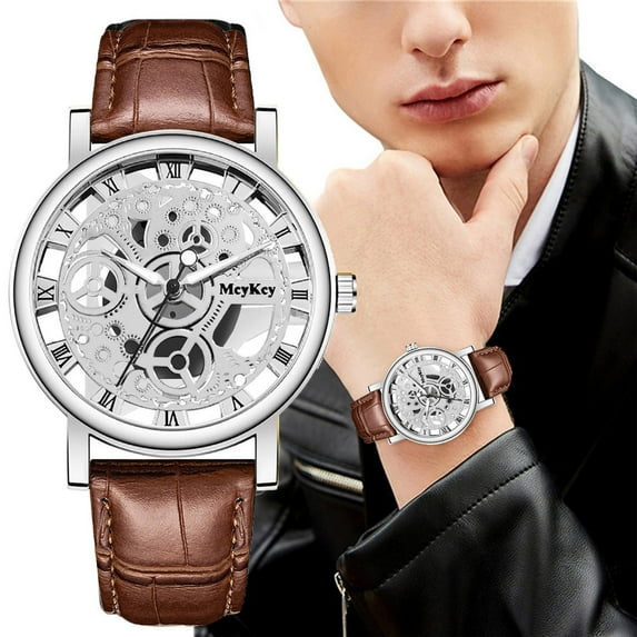 Fsqjgq Mens Watches Business Fashion Roman Scale Quartz Wrist Watches for Men Bottom Hollow Imitation Mechanical Casual Watch