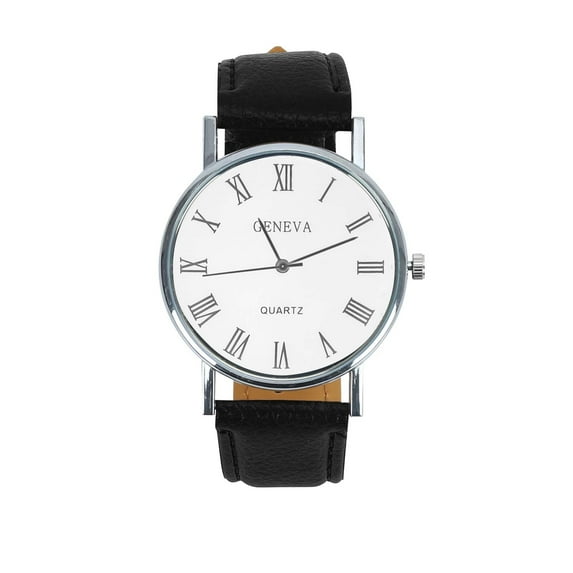 Fsqjgq Mens Watches Roman Fashion Quartz Wrist Watches for Men Waterproof Leather Strap Black Dial Digital Analog Watch Jewelry