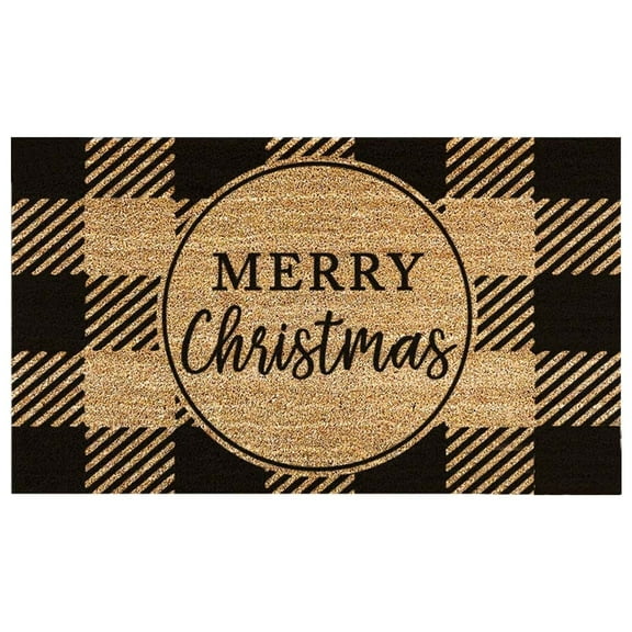 Fsqjgq Merry Christmas Floor Mats Bathroom Rugs Polyester Plaid Welcome Doormat Home Decor Carpet Area Rugs for Bedroom Kitchen, 16"x 24" 1pc Black
