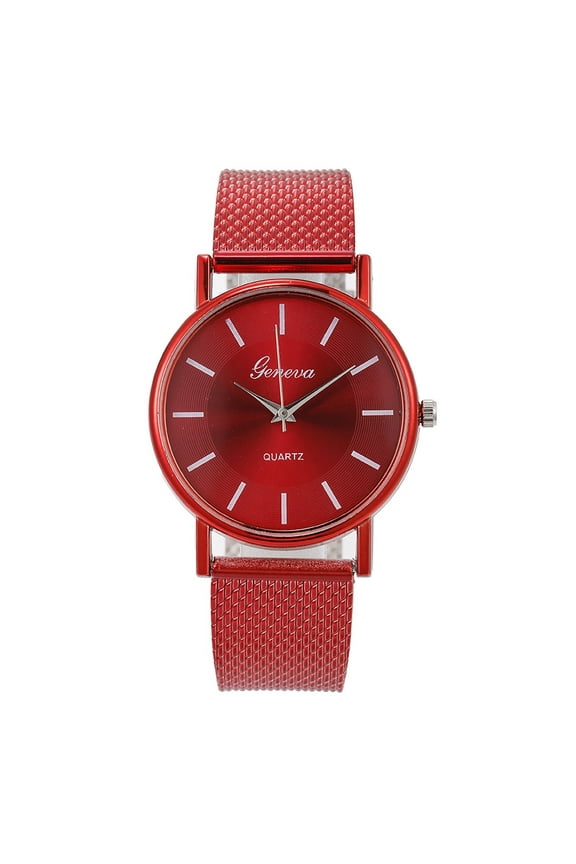 Minimalist Dress Watches for Men Alloy Stainless Steel Quartz Wrist Watch Digital Analog Watches Red