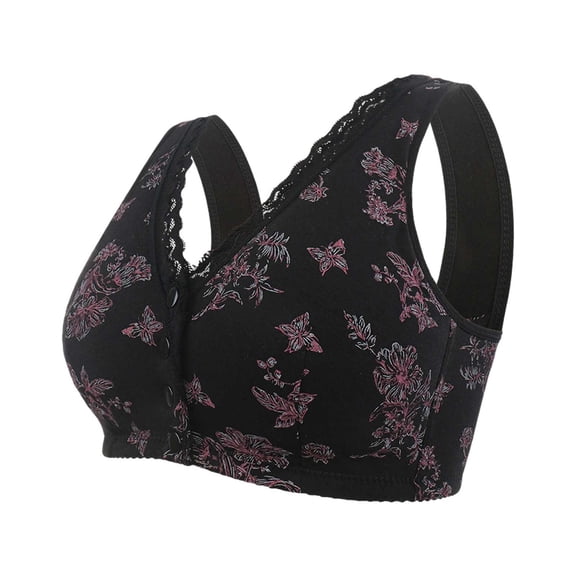 Fsqjgq Nursing Bras for Breastfeeding Seamless Padded Full Coverage Maternity Bras Floral Print Underwear Front Closure Sports Bras for Women 40