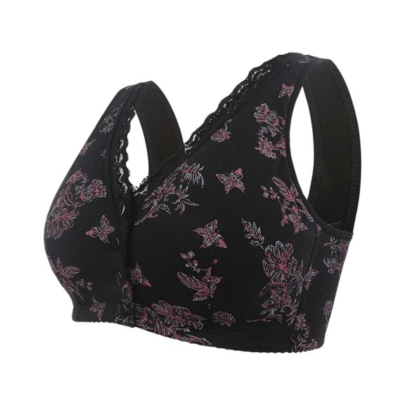 Fsqjgq Nursing Bras for Breastfeeding Seamless Padded Full Coverage Maternity Bras Floral Print Underwear Front Closure Sports Bras for Women 46
