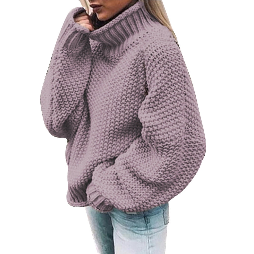 Women's Cable Knit Lantern Sleeve Sweater Mock Turtleneck