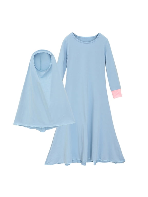 Pageant Dresses for Girls Toddler Baby Girl Clothes Baby Girls' Ramadan Abaya with Hijab Full Length Robe Burka Maxi Little Kid Toddler Baby Girl Dresses Size 5 Blue