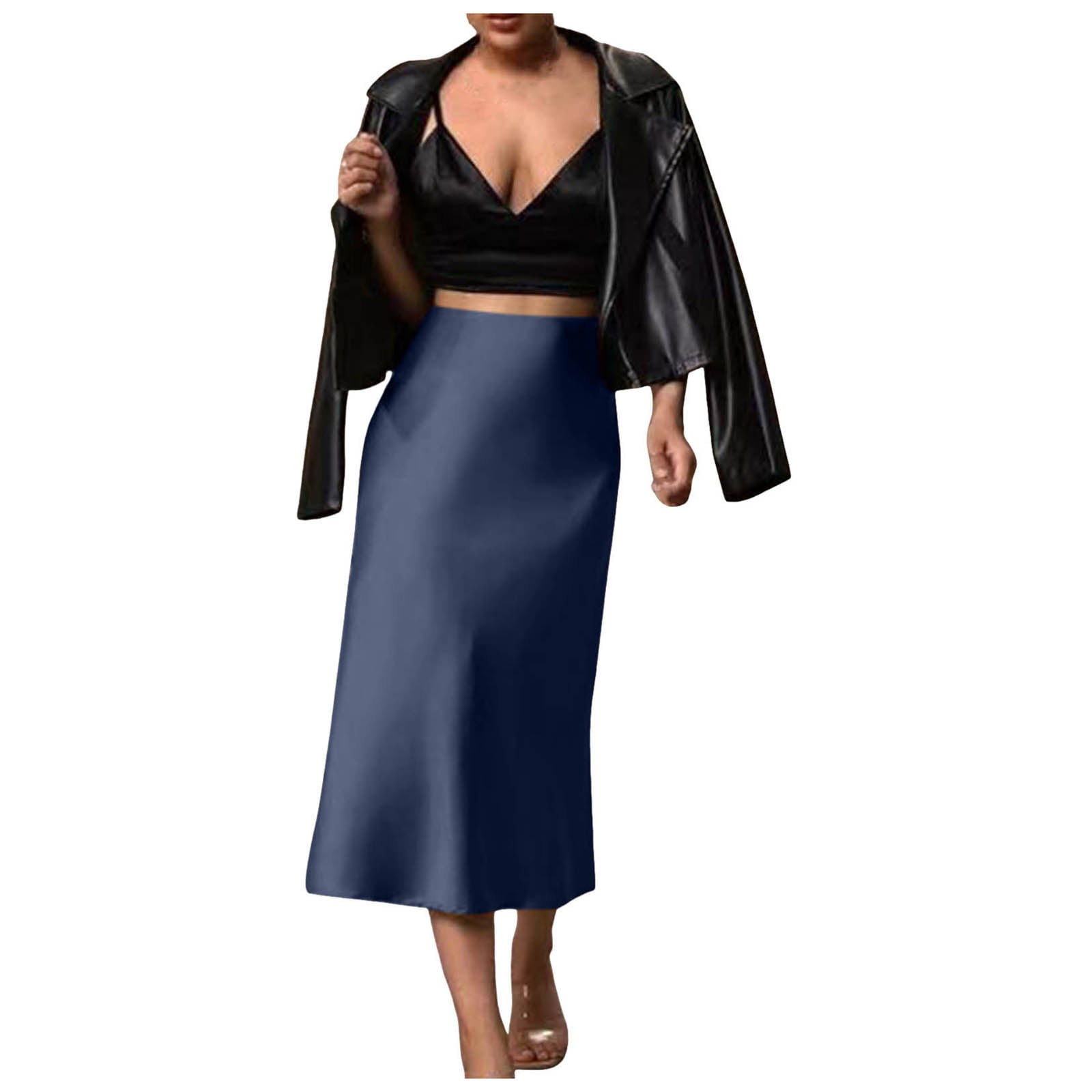 Fsqjgq Pencil Skirt Business Casual Skirts for Women Midi Skirt Falda Skirt for Women Satin Slim Skirt Solid Color Mid Length Ruched Wrap Fishtail Skirt Casual Basic Versatile Pencil Skirts S