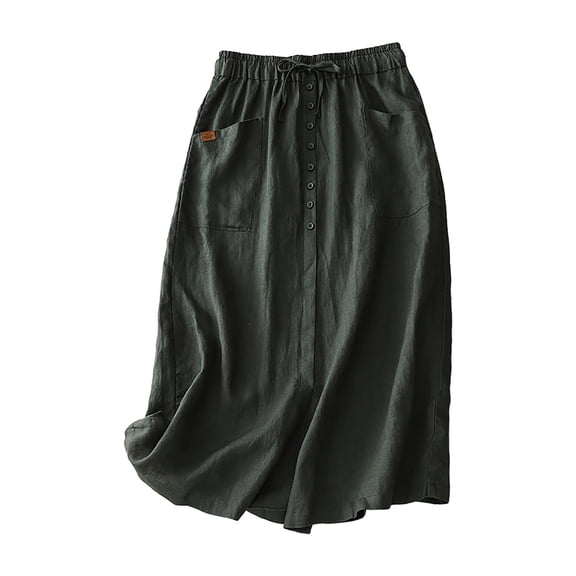 Fsqjgq Pleated Skirt Y2k Skirts for Women Denim Skirt Falda Casual Skirts Womens Linen Button Down Split Midi Skirt Solid Color Pleated Skirt Casual High Waist A Line Swing Skirt with Pockets XL