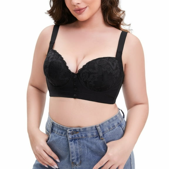 Fsqjgq Plus Size Lace Bras for Women Mom Elderly Breathable Comfort Wireless Bras Front Closure Full Coverage Push Up Bra Back Support Bralettes Sports Bra 44DE