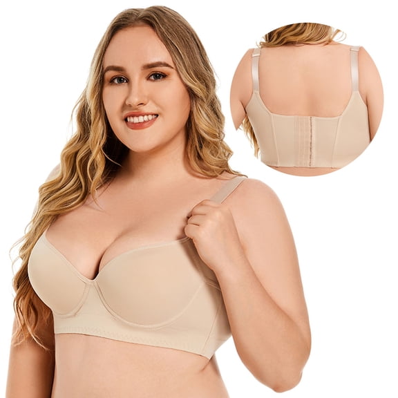Fsqjgq Push Up Bras for Women Plus Size No Underwire Soft Padding Lift Up T Shirt Bra Complexion Beautiful Back Anti Sagging T-Shirt Bras Beige AP