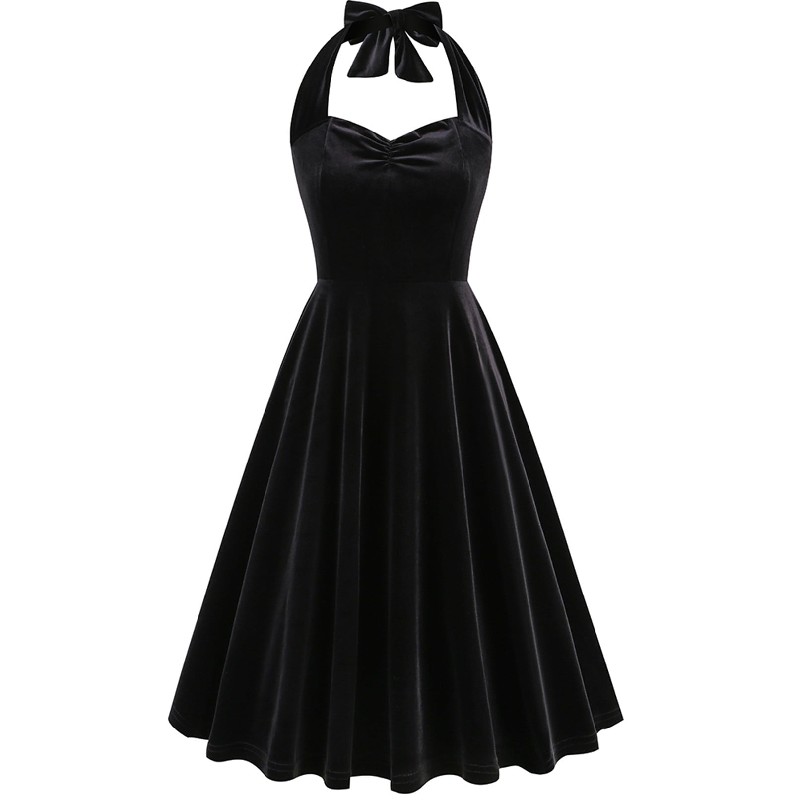 Fsqjgq Retro Velvet Bow Neck Hanging Prom Dresses for Women Elegant
