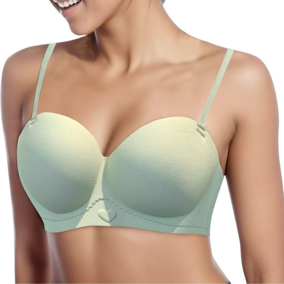 Fsqjgq Seamless Strapless Bras for Women Comfort Smoothing Half Cup Push Up Bras Adjustable Thin Straps Convertible Bralettes Underwear Tops Green Size L