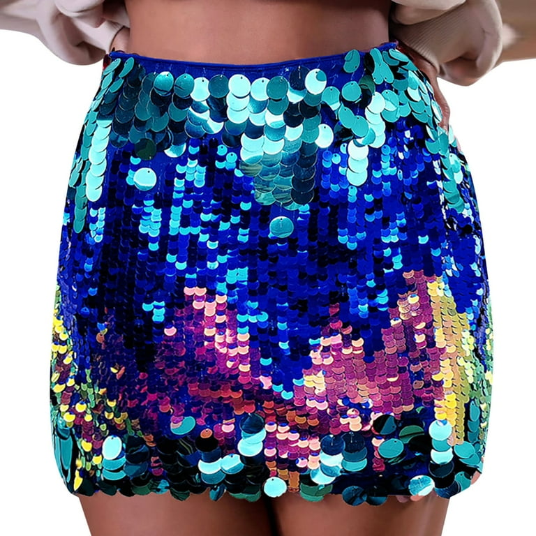 Fsqjgq Sequin Mini Skirts for Women Reflective Nightclub Party