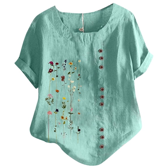 Fsqjgq Shirts Womens Tops Trendy Blue Blouse Long Sleeve Button Down Shirts for Women Flannel Shirt Women Oversized Cotton Linen Tops Floral Print Tunic Tops T-Shirt Plus Size Short Sleeve Graphic Bu