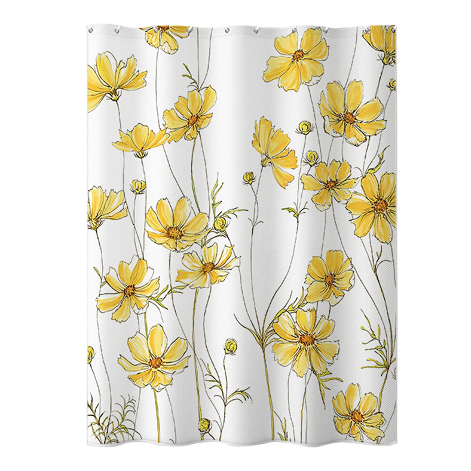 Fsqjgq Shower Curtain Modern Yellow Floral Printed Waterproof Polyester