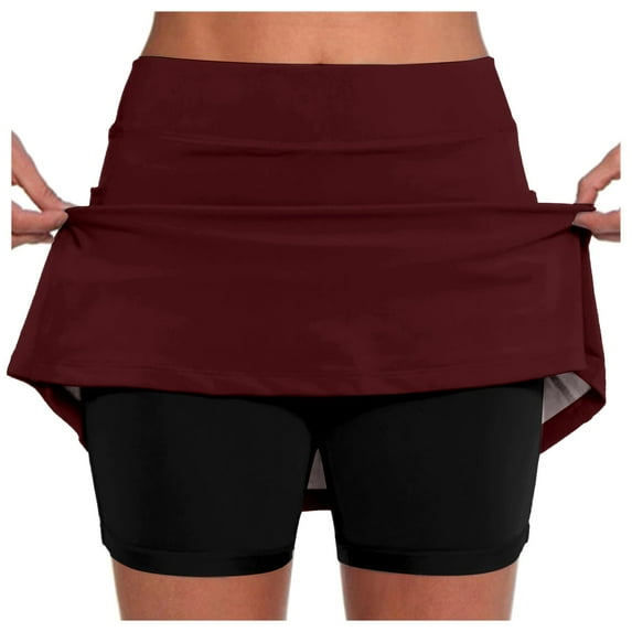 Fsqjgq Skater Skirt Business Casual Skirts for Women Midi Skirt Brown Skirt Tennis Skirts High Waisted Mini Skirt with Pockets Inner Shorts for Athletic Skorts Sports Running Pleated Skirt L