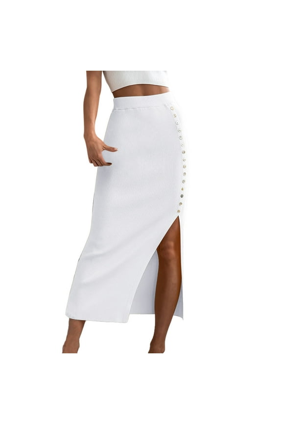 Skater Skirt Y2k Skirts for Women Maxi Skirt Falda Goth Skirt Long Pencil Skirt Women's Ribbed Knit Slim Bodycon Slim Side Slit Button Down Skirt Versatile Ruched Wrap Skirt XL