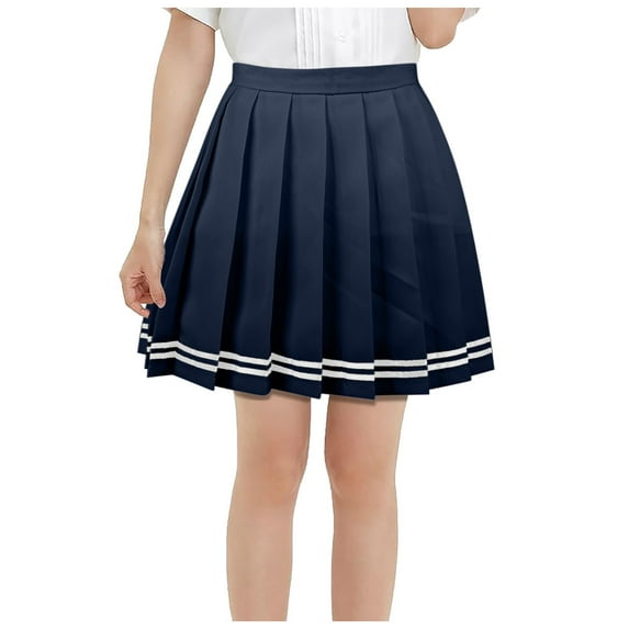 Fsqjgq Skirt for Women Plus Size Trendy Casual Pleated Skirts Female High School Solid Color High Waist Knee Pleated Miniskirt Black Tennis Skirt Women's Skirts Y2K Skirt S