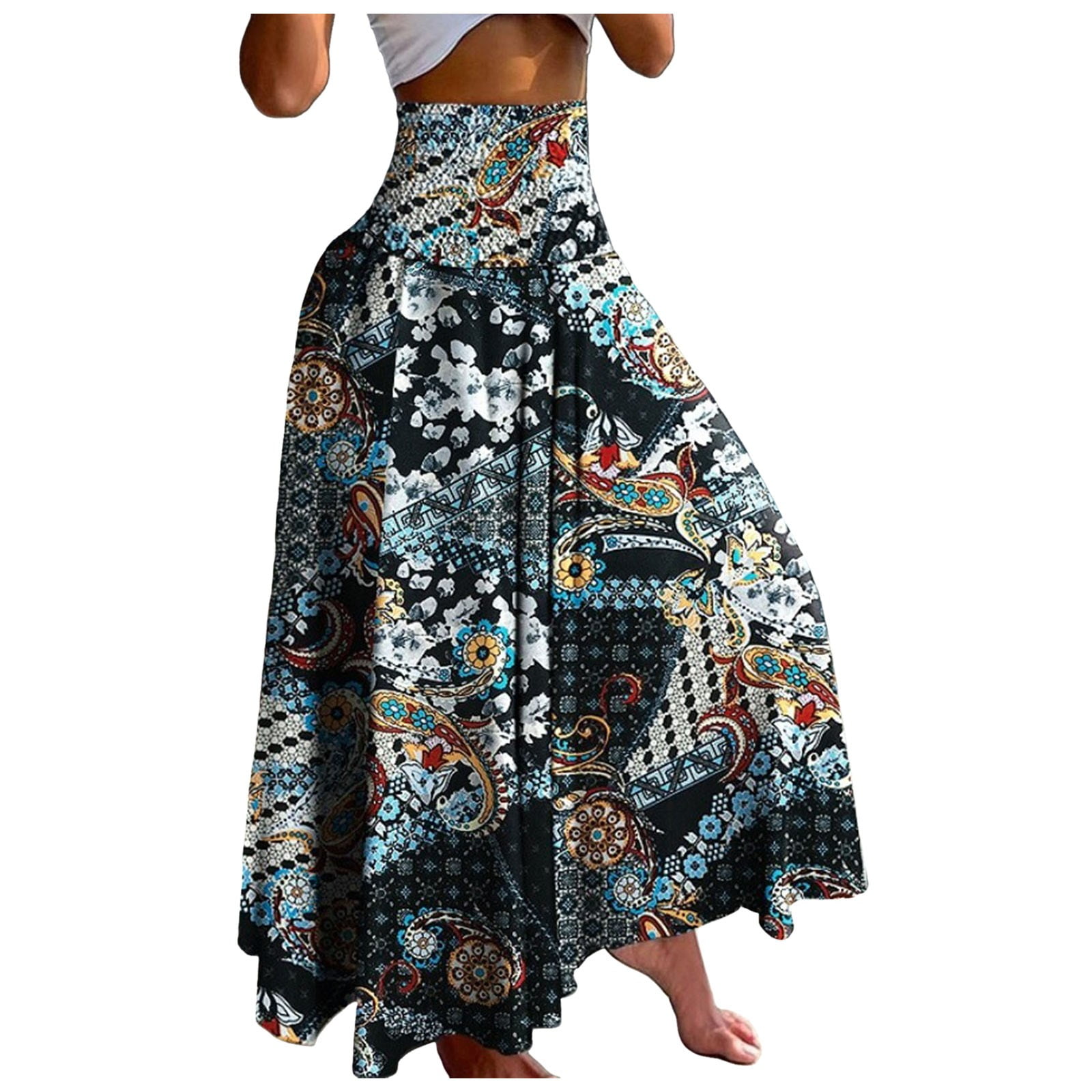 Women's Summer Printed Skirt – High Waist A-Line Knee-Length Pleated Skirt, Casual & Office Wear