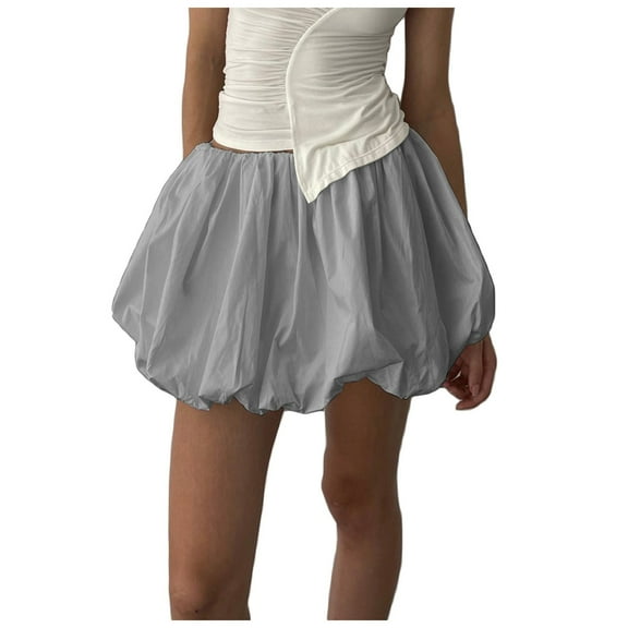 Fsqjgq Skirt for Women Sexy Trendy Casual Pleated Skirts Women Bubble Skirt High Elastic Waist Ruffle Flared Mini Skirts Layered Pleated Balloon Short Skirts Bubble Skirt Business Casual Skirt S