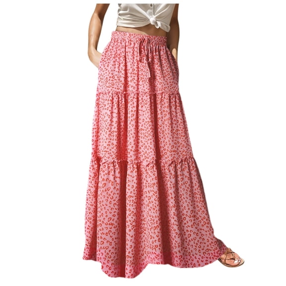 Fsqjgq Skirts for Women Jean Skirt Green Skirt Women ELegant Brown Skirt EARKOHA Womens Casual High Waist Tiered Paisley Print Long Maxi Skirt With Pockets M
