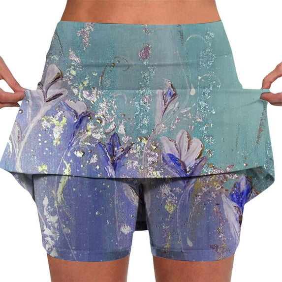 Fsqjgq Skirts for Women To The Knees Tennis Golf Skirts Summer Workout Outfits Athletic Skorts Mini Skirt with Pockets High Waisted Jogging Skirts Sports Yoga Skirts Stretch Shorts Maxi Skirt wi L
