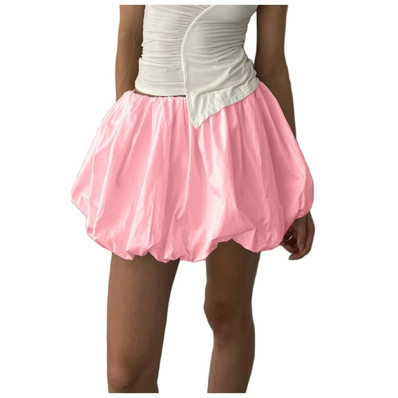 Fsqjgq Skirts for Women To The Knees Trendy Casual Pleated Skirts Women Bubble Skirt High Elastic Waist Ruffle Flared Mini Skirts Layered Pleated Balloon Short Skirts White Summer Dress Business M