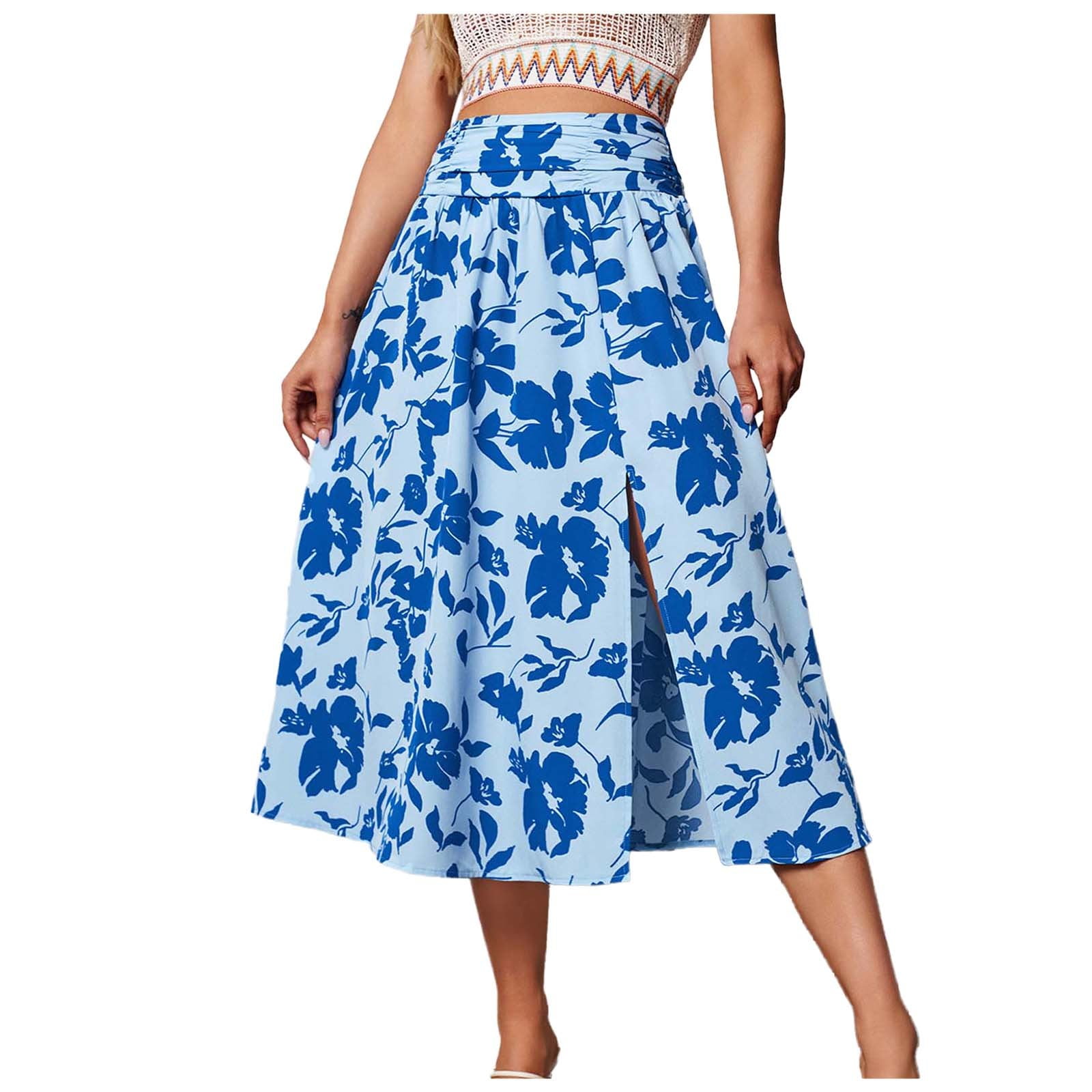 Fsqjgq Skirts for Women Maxi Skirts for Women Blue Floral